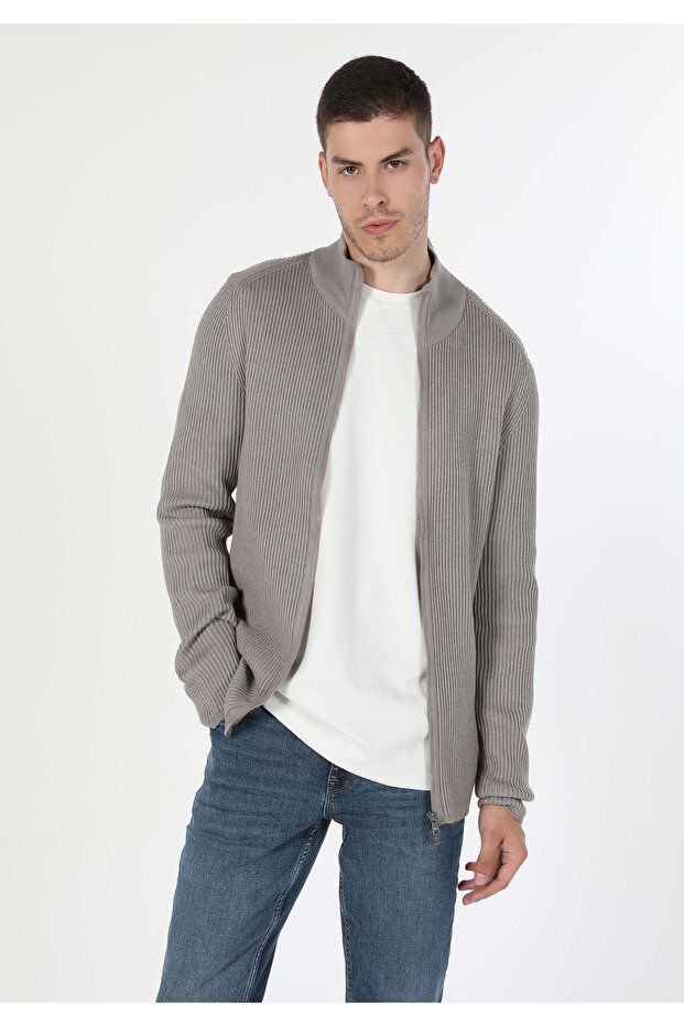 Slim Fit Men's Gray Cardigan