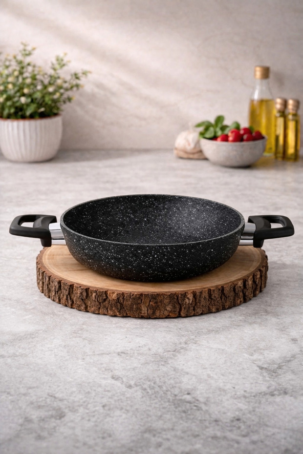 Eco Diez 20 cm Granit Ezme Sahan Black | Non-Stick, Fireproof, Scratch-Resistant | Menemen Omelette Egg Breakfast Dish | Ergonomic Handle Granite Pan