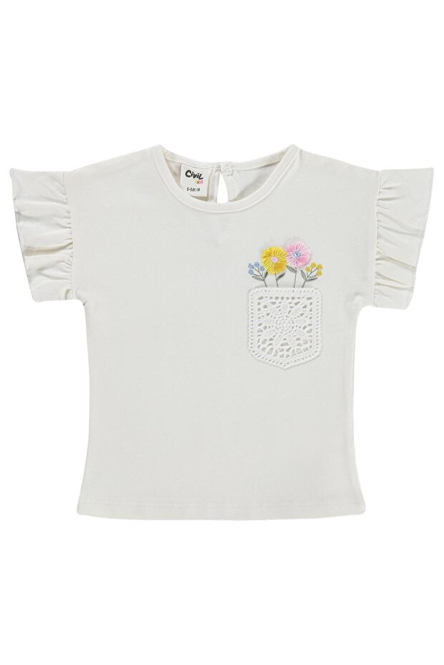 Flower Pocket 6-18 Months T-Shirt - Ecru