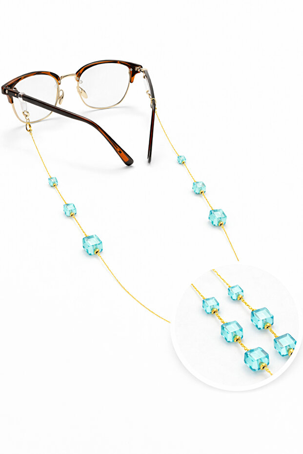 Italian chain cube stone eyeglass chain / cord light blue