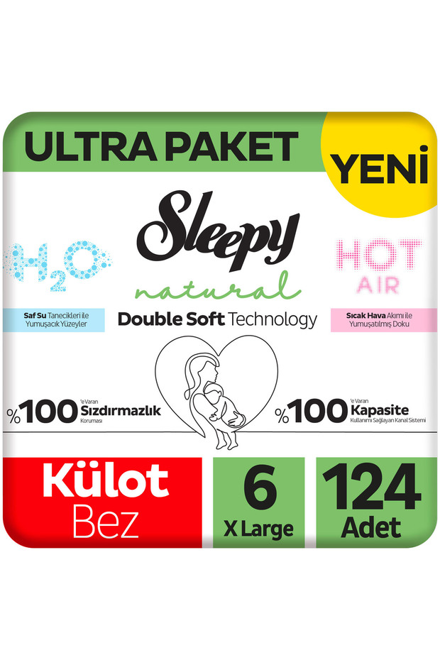 Sleepy Natural Double Soft Ultra Paket Külot Bez 6 Numara Xlarge 124 Adet