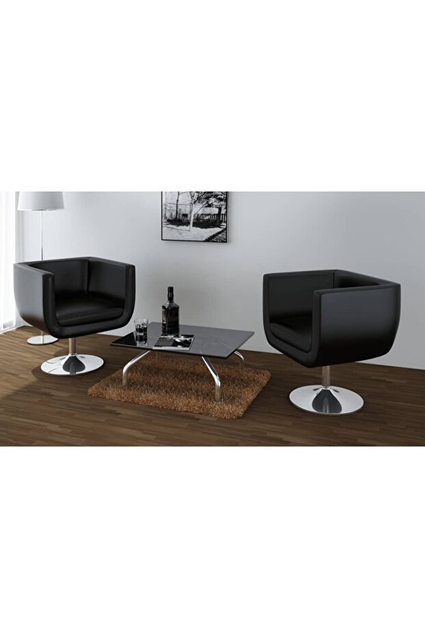 Scaune de bar, 2 buc., piele artificială, negru - 2
