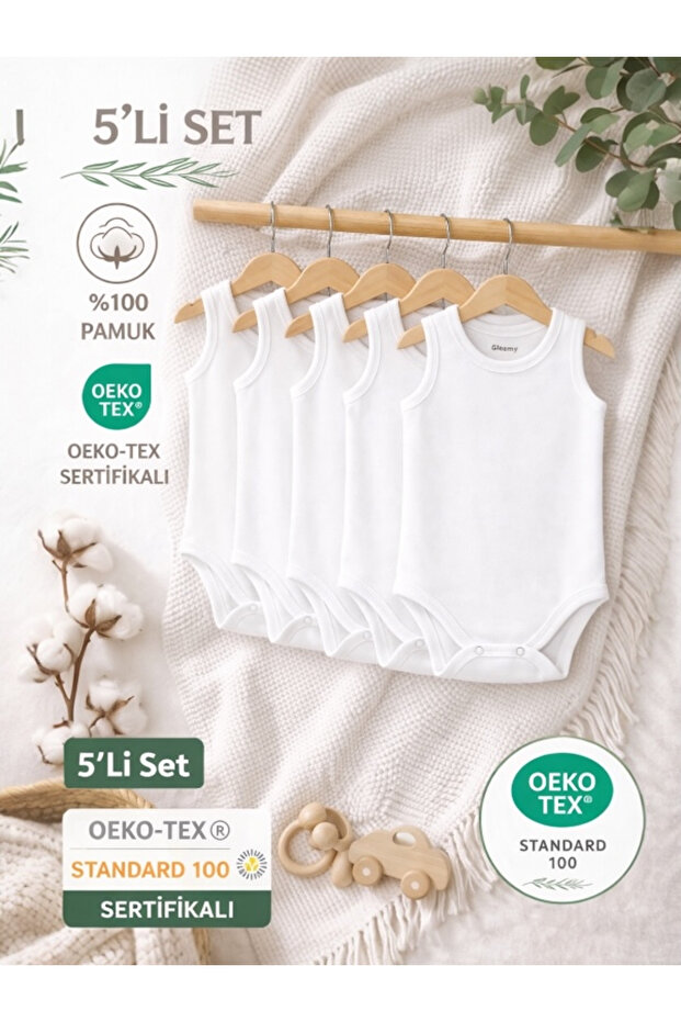 Baby 100% Cotton Combed Cotton Bodysuit Set of 5 Crew Neck Undershirt Body Badi