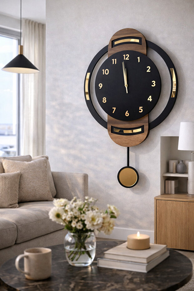 Ste Desing Sessiz Sarkaçlı Duvar Saati, Ahşap Saat, Sarkaçlı Saat, Ahşap Sarkaçlı Duvar Saati,Wall Clock