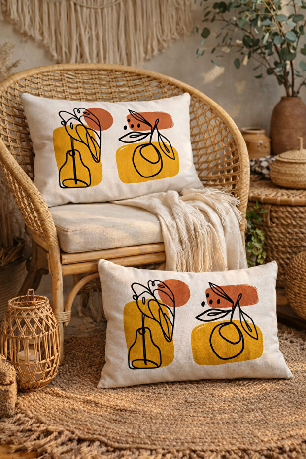 Simple Modern Designed Flowers Patterned 2-Piece Rectangular Throw Pillow Cover - 7