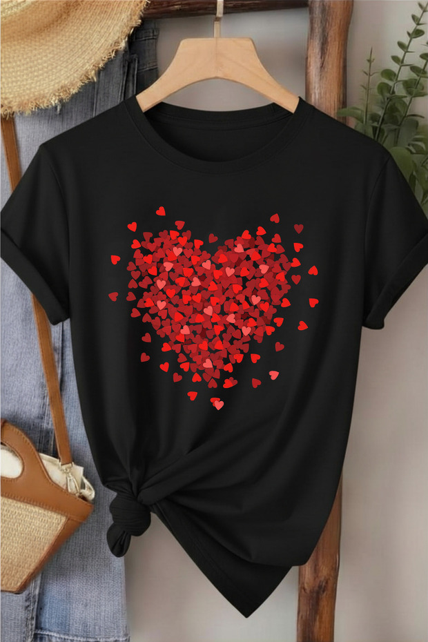 Interdiffused Minimal Heart Design Printed Women's Cotton T-Shirt