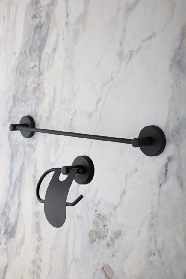 Black Long Towel Holder / Narrow Covered Toilet Roll Holder Set of 2