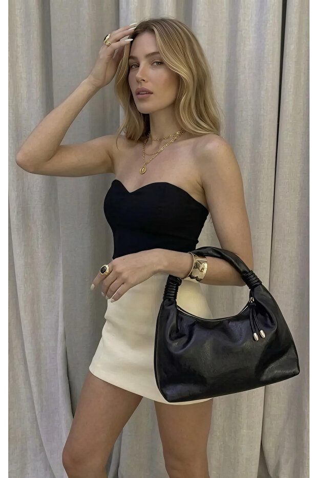 Black Women's Shoulder and Hand Bag with Strap