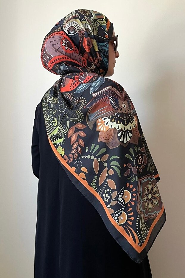 Retro Pattern Black Soft Shawl - 1