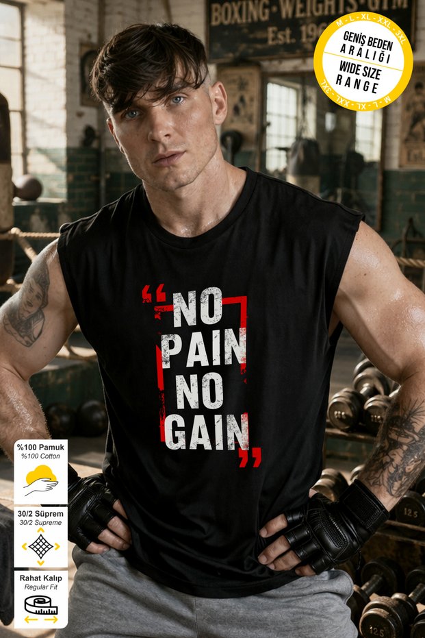 Black Crew Neck Sports Athlete T-Shirt No Pain Printed Premium Thick Cotton Single Jersey Fabric Men's