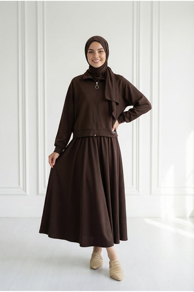 Beste Zipper Detailed Skirt Suit.Mf1888-As092 Brown