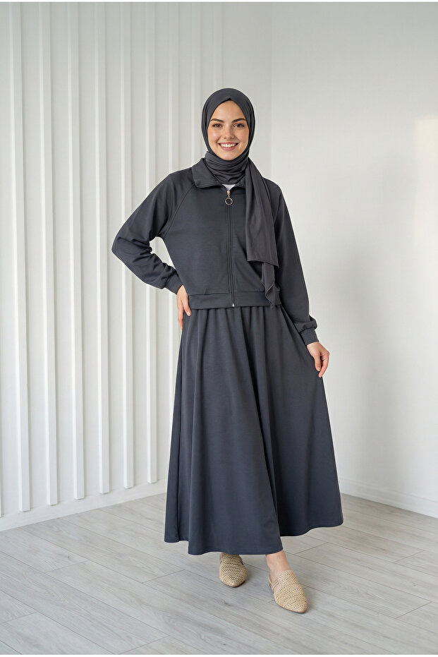 Beste Zipper Detailed Skirt Suit-As092 Anthracite