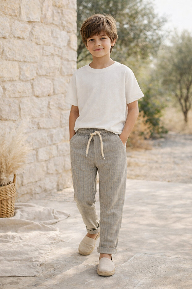 Gray Boys' Cotton Plaid Trousers 1-5 Years