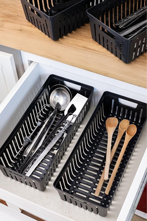 Black Clio 4-Piece Modular Cutlery Set - Kitchen Organizer Drawer Organizer Knife Holder Ladle Holder