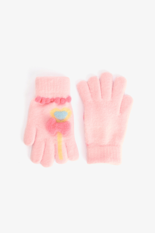 Pink Girl's Candy Bow Detailed Gloves