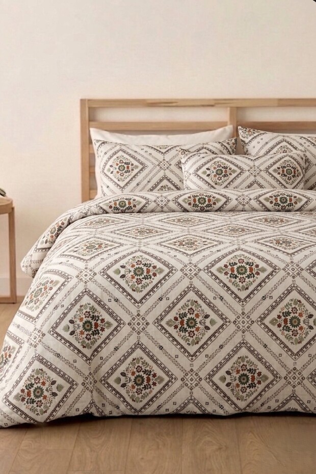 Premium a Quality Duvet Cover Set - with Elastic Fitted Sheet - 100% Organic Cotton - Double Size - Festival