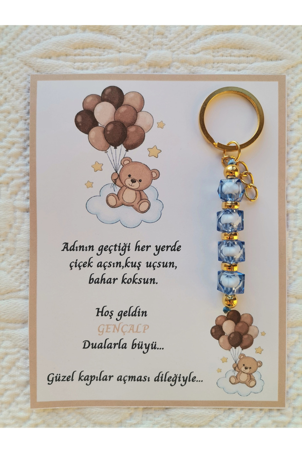İ&DBABY 24 Adet Kahverenk Ayıcık Model Özel Tasarım Mavi Anahtarlık Hastane Yeni Doğan 40 Mevlidi Hediyelik