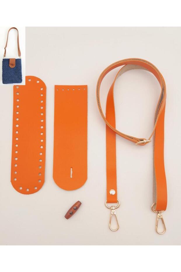 Faux Leather Wooden Button Mini Bag Mobile Phone Set Orange Color Light Gold Meta