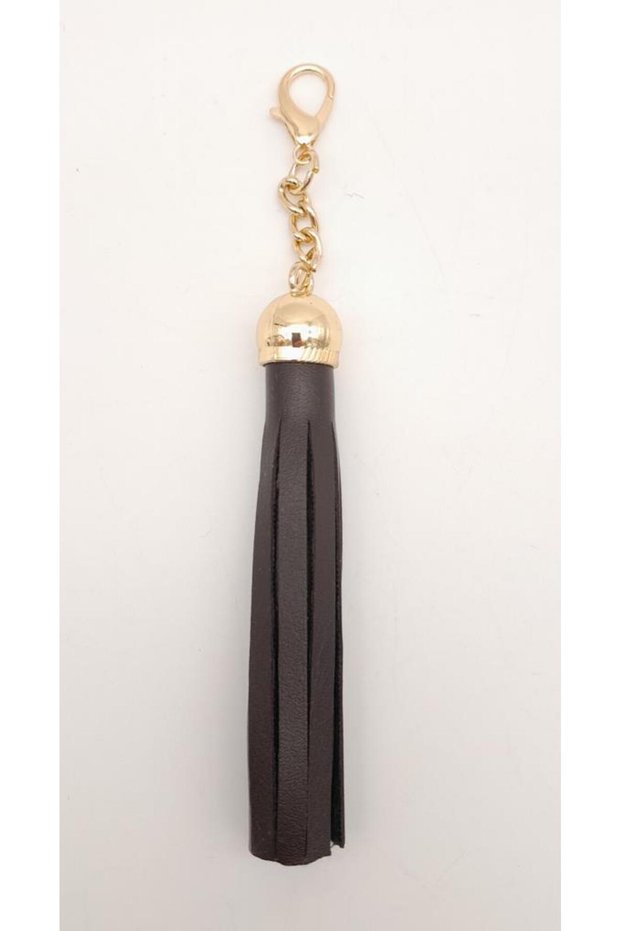 Brown Faux Leather Sleeve Tassel Light Gold Metal