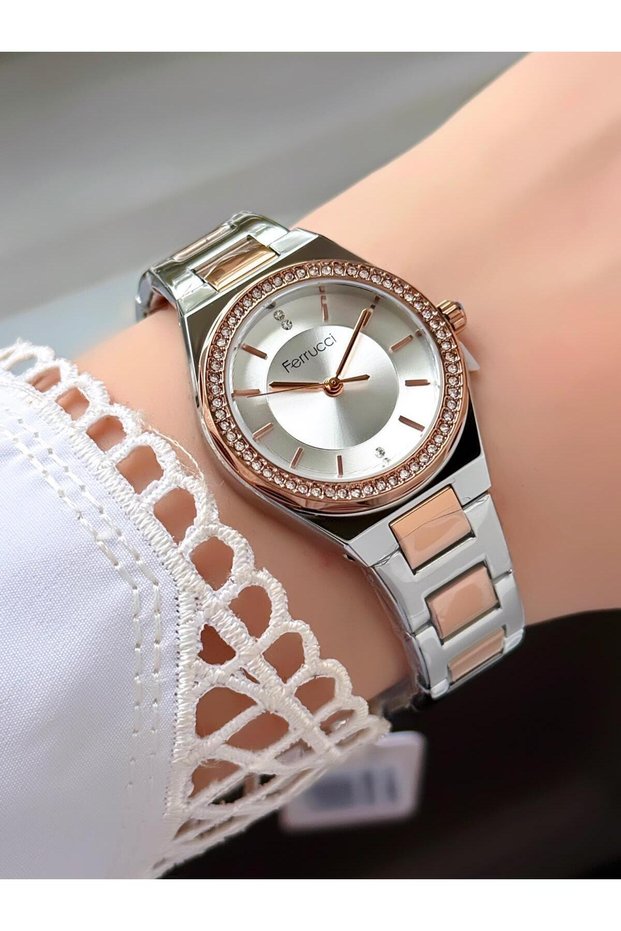 Milano Round Dial Rose Gold Silver Metal Band Women's Wristwatch