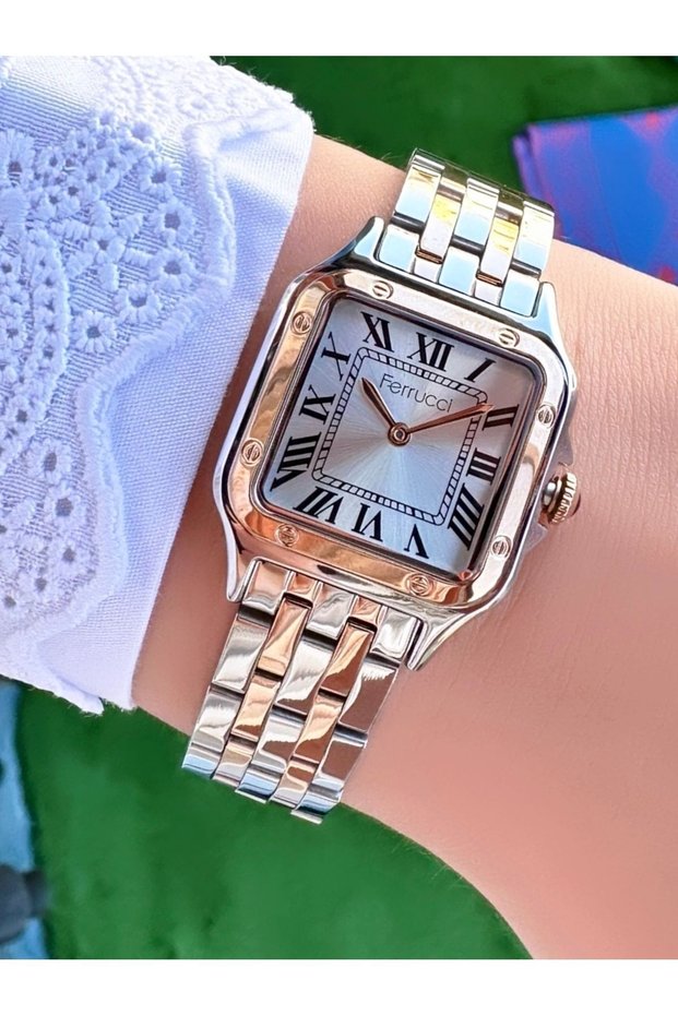 Women's Silver Steel Square Case Quartz Wristwatch - Stylish Metal Band, Roman Numerals, Waterproof