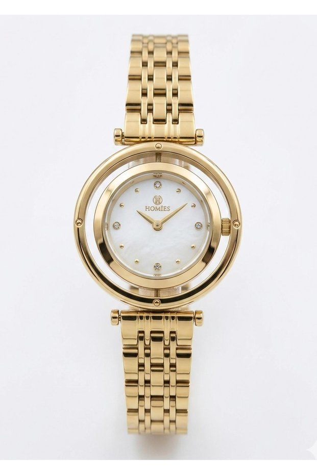 Women's Gold Silver Metal Cord Stone Detailed Wristwatch with 2 Years Warranty
