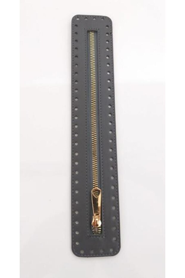 Leather Zipper New Model Gray 30 Cm Light Gold