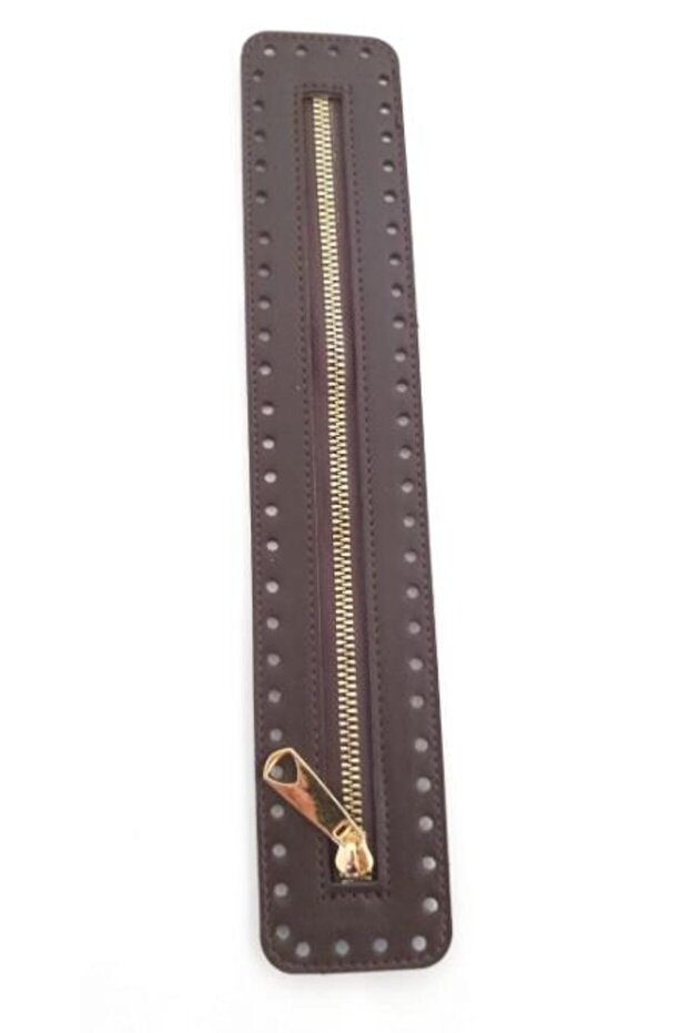 Leather Zipper New Model Dark Brown 30 Cm Light Gold