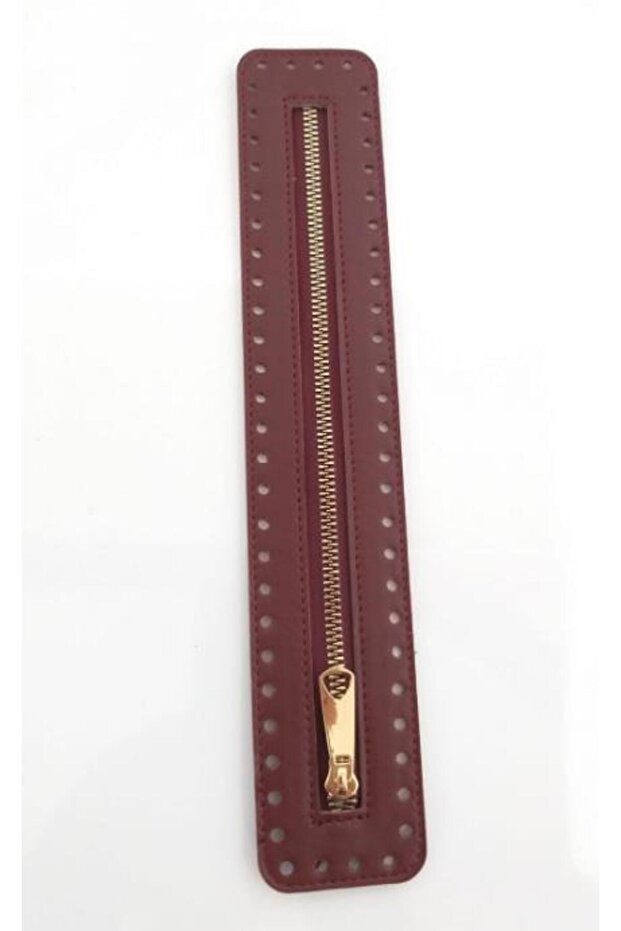 Leather Zipper New Model Claret Red 30 Cm Light Gold