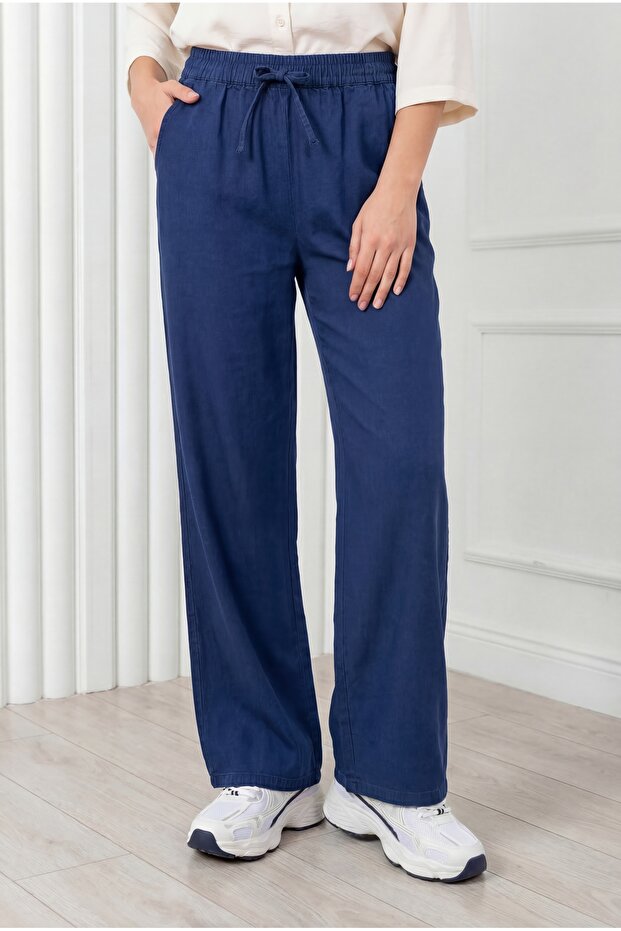 Elnur Flat Leg Gabardine Trousers-Ma3654 Navy Blue
