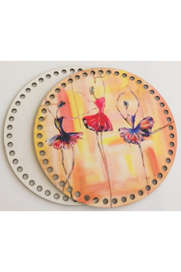 Wooden 20 cm Diameter Illustrated Plate with Back Y Series No:10