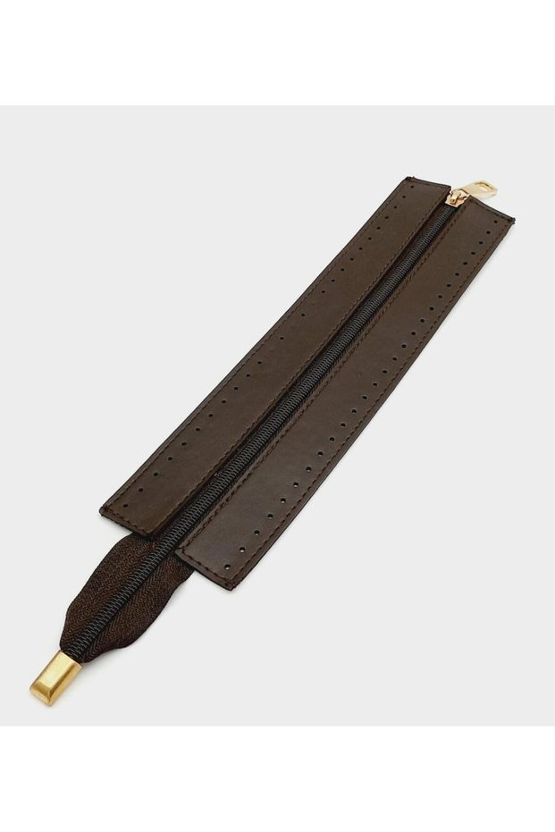 Brown Color 28 Cm Leather Zipper Light Gold Metal