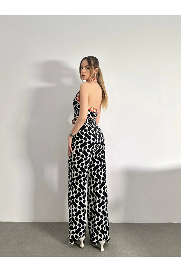 Halter Neck Strap Patterned Jumpsuit - 3