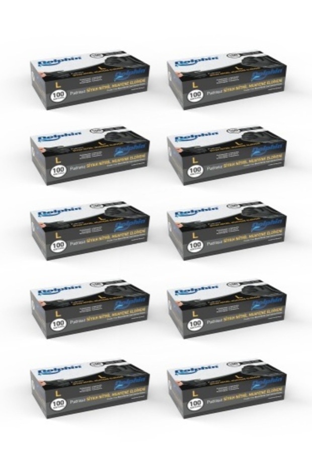 Dolphın L Size Black Nitrile Gloves 10o Piece 10 Boxes