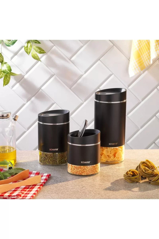 Silver Touch 3 Size Jar Set Black