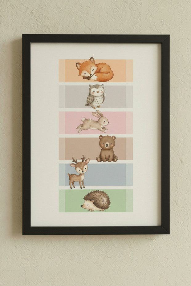 Montessori Educational Painting Wooden Framed Painting Baby Kids Room Wall Decoration Uv Printing - Single Painting Black Frame