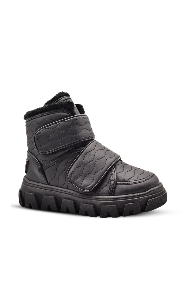 Annabel Embroidery Detailed Girl's Boots with Plush Fur Inside and Double Crisp Black