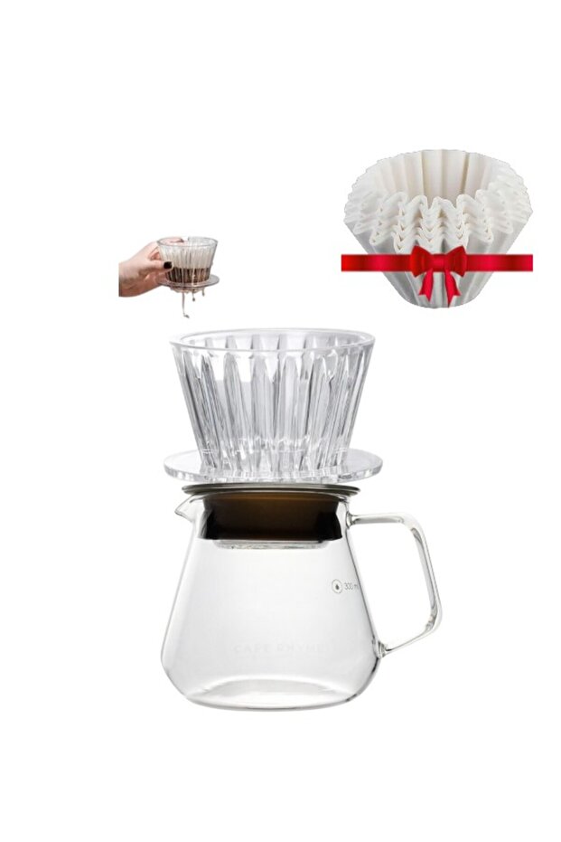 طقم تقطير v60 الة قهوة 01 مكونة من قمع وسيرفر زجاج b75
