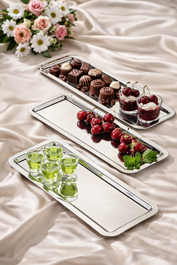 Metal Baton Chrome Presentation Tray 33X13 cm – 3 Pcs