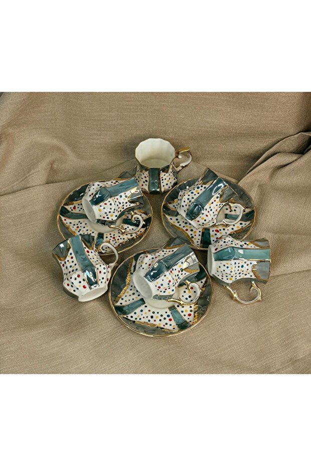 Kozmos 6 Piece Hand Painted Porcelain Coffee Cup Set