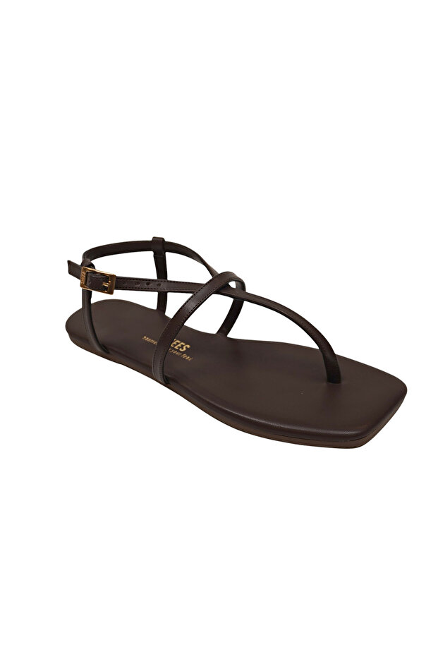 Women's Square Toe Brown Stylish Daily Cross-Flip Flop Sandals