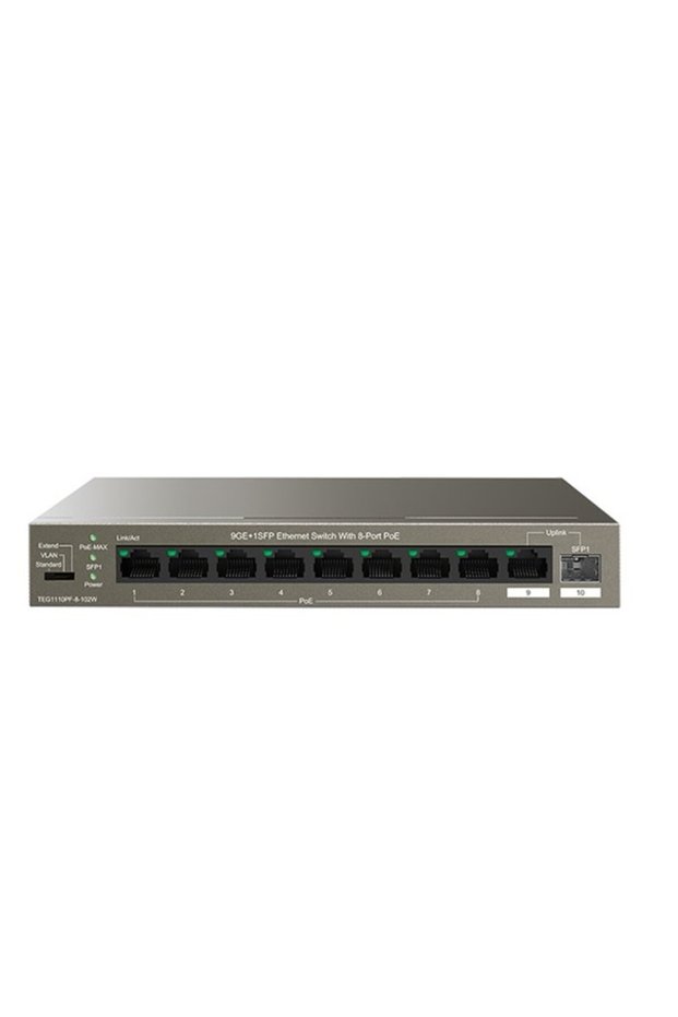 Tenda 8port poe 102w 1-sfp gigabit unmanaged switch teg1110pf-8-120w
