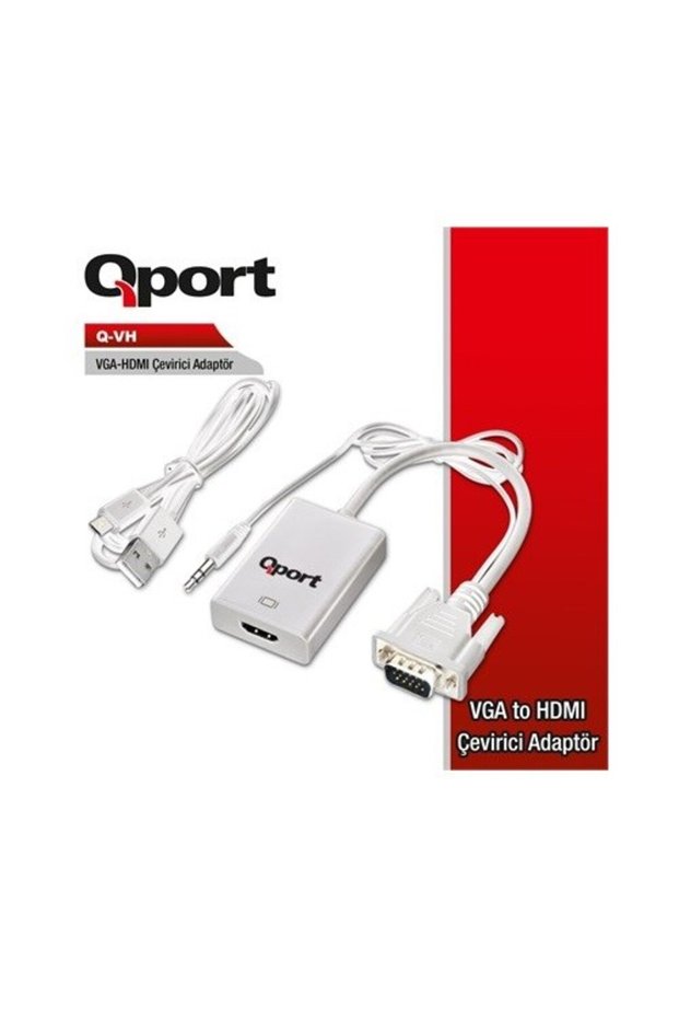 Qport Q-Vh 0.15Meter Vga- HDMI Video Adapter White with Audio 1080P