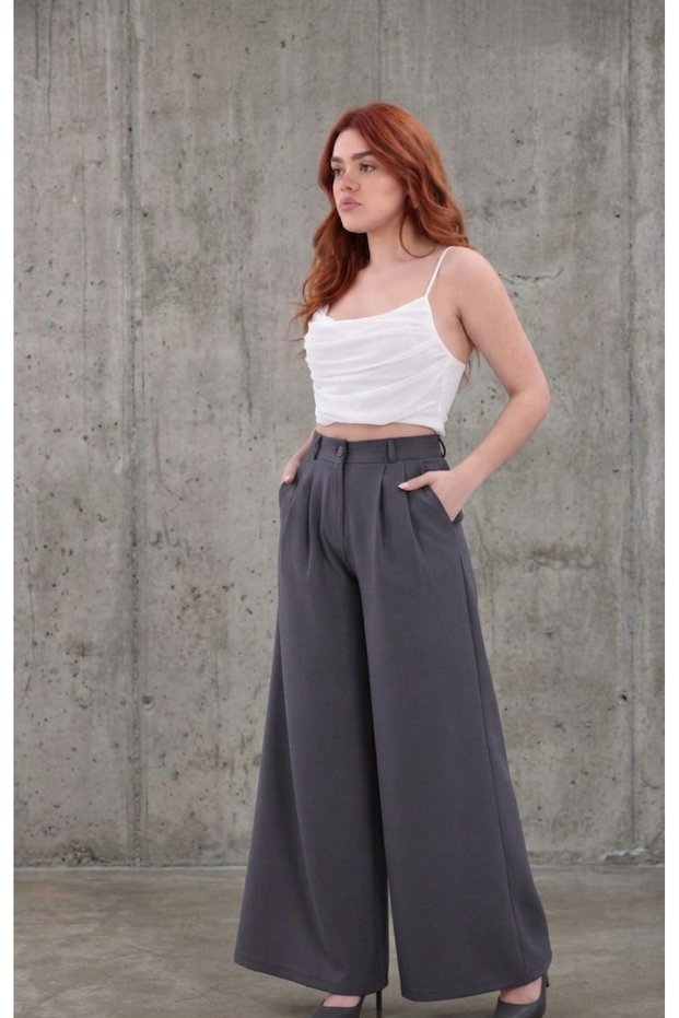 Women's Extra Wide Leg Flowy Palazzo Pants with Back Elastic - High Waist Relaxed Fit
