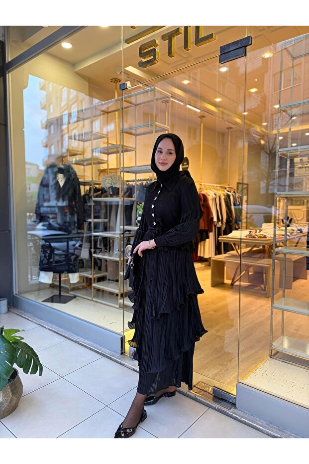 KAT KAT PLİSELİ ELBİSE - 2