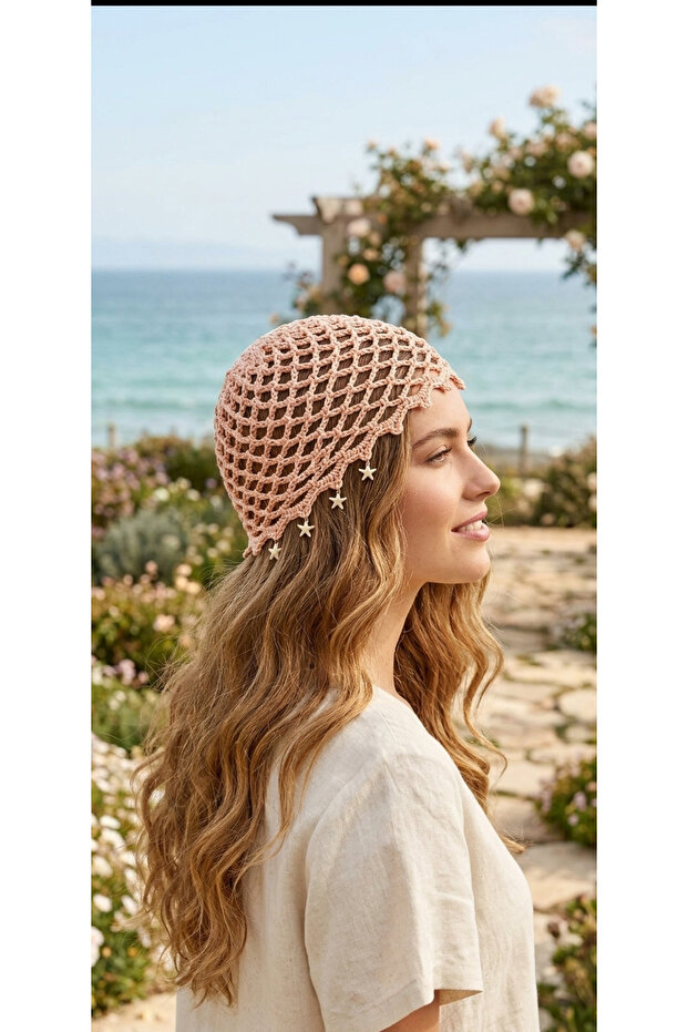 Handmade Mesh Knitted Bandana/ Stylish Bohemian Hair Accessory/ Mesh Beanie