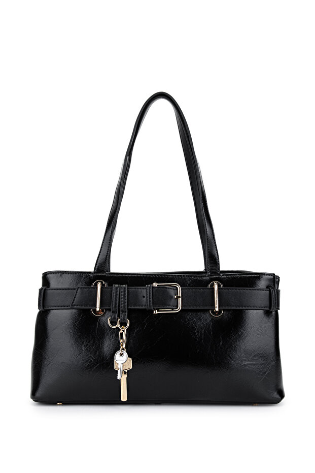 Women's Faux Leather Black Shoulder Bag