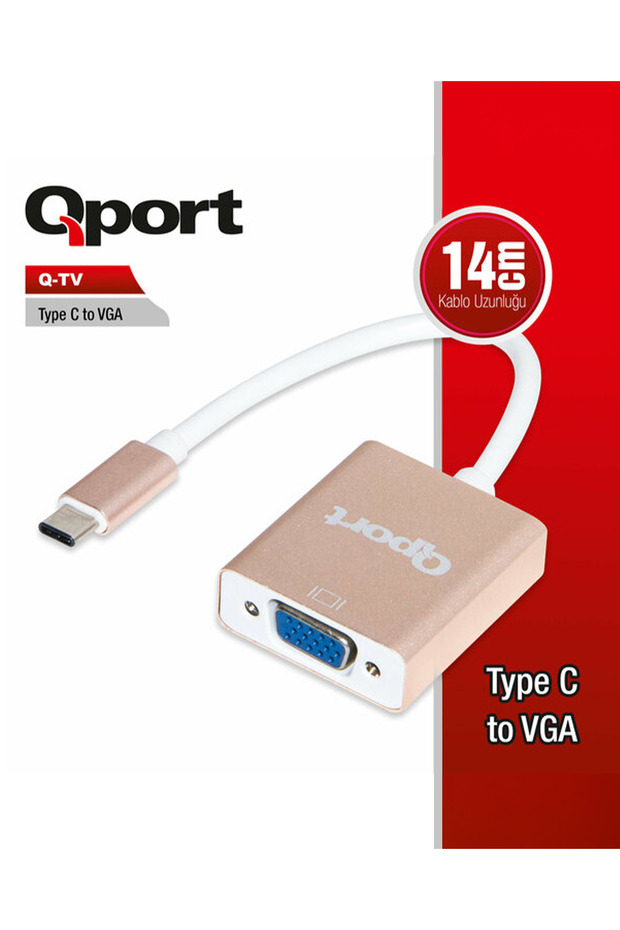 Qport Q-Tv 0.15Meter Type-C & Vga Female Converter Adapter 1080P
