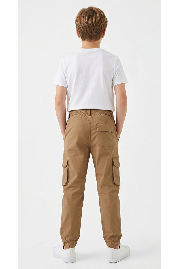 Boys Brown Cargo Joggers with drawstring - 2