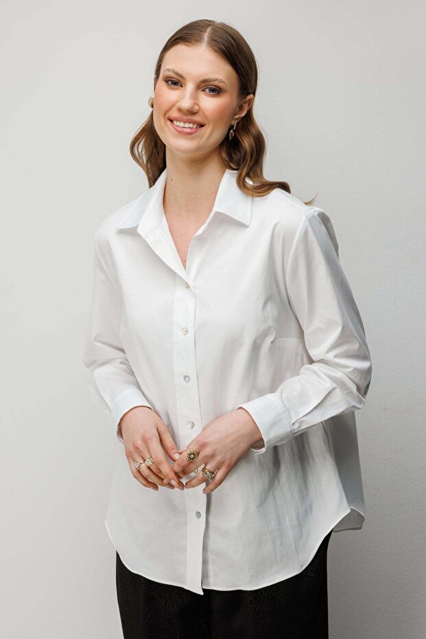 Women's Plus Size Polo Collar Cotton Shirt 2560 Ecru